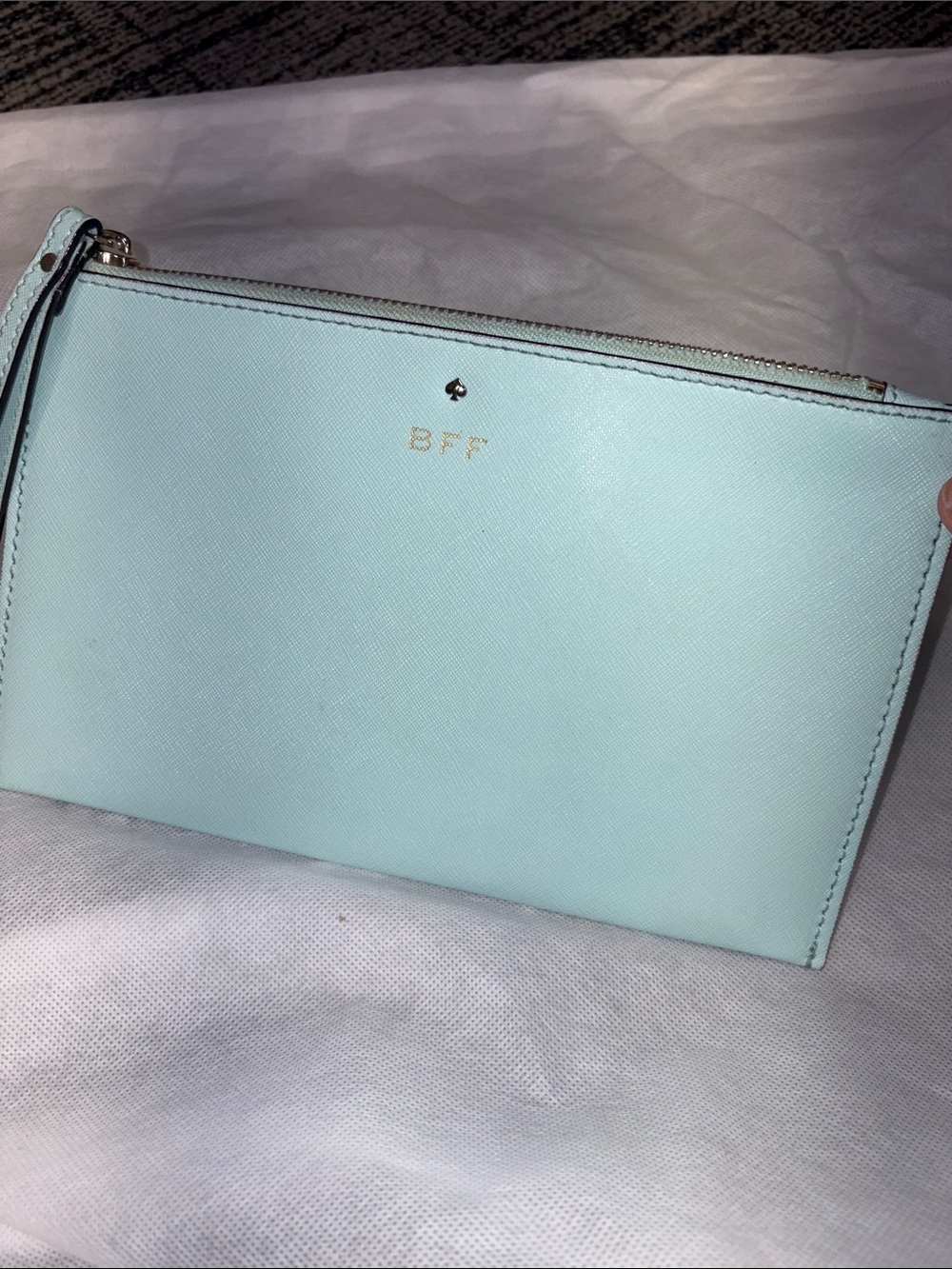 Kate Spade Wedding Belles BFF Zip Wristlet Mint Saffiano Gold Foil NWT 2014